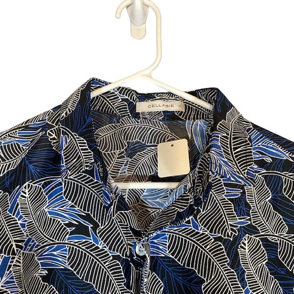 Cellabie Navy Blue Floral Cotton Blend Short Sleeve Button Front Shirt Men Sz XL - Picture 6 of 10